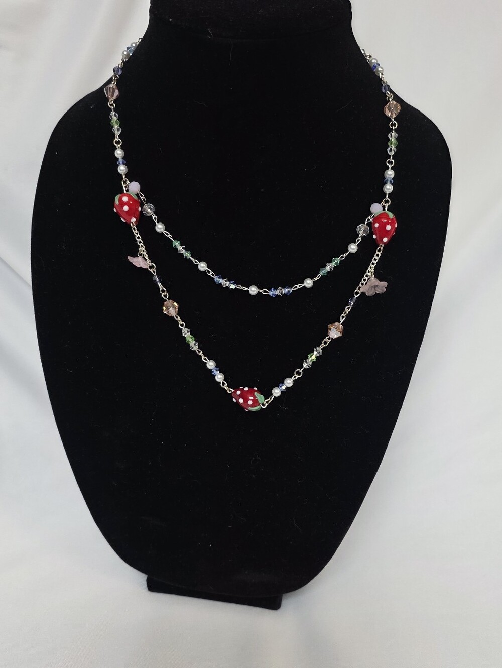 Strawberry Bead Fairy Core Layered Necklace 20"
